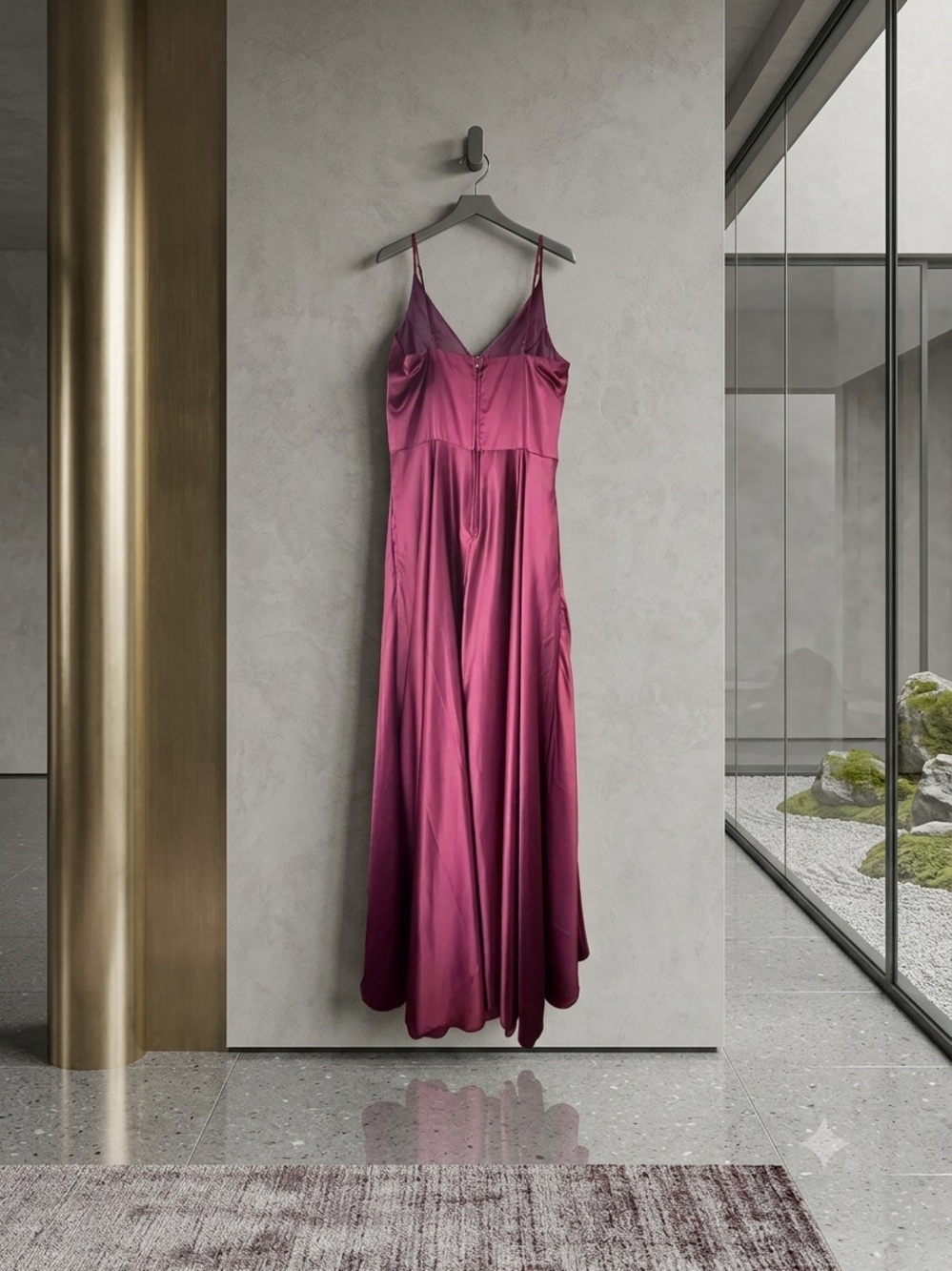 B Darlin Satin Magenta Maxi Slip Dress